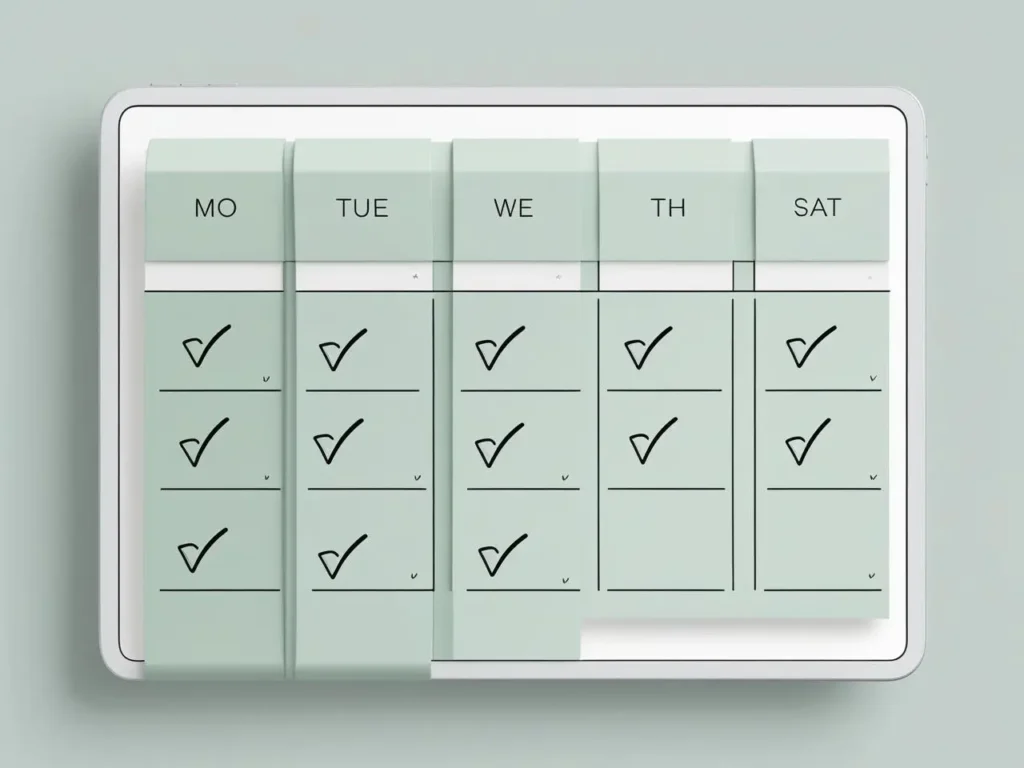 calendar Progress tracking calendar showing successful transition to standing desk routine