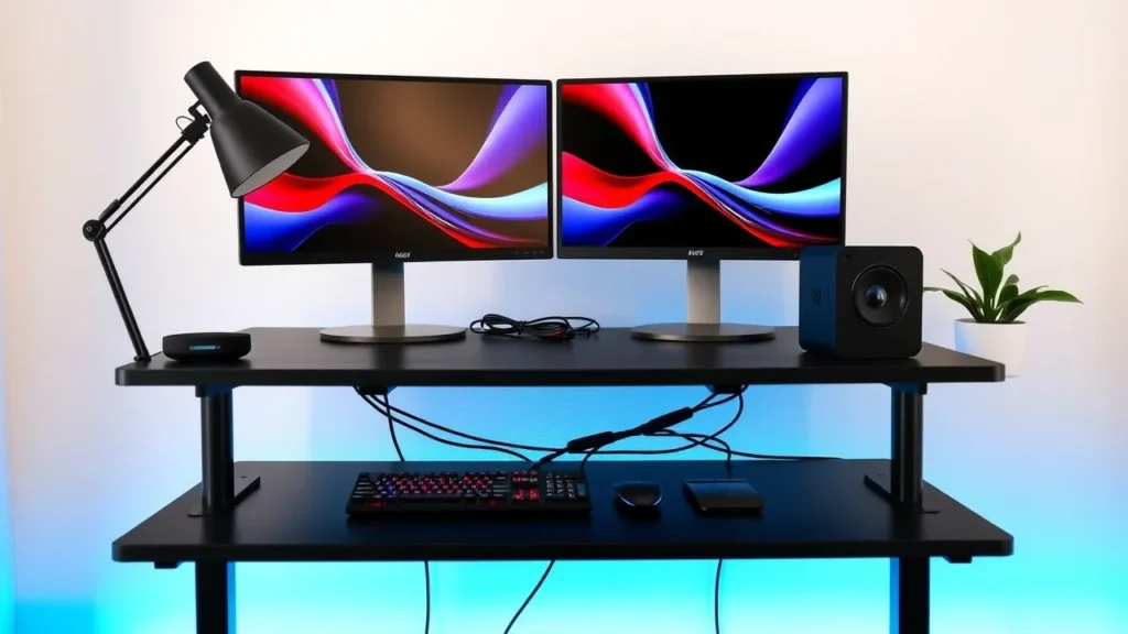 professional-workspace-with-dual-monitor Best Adjustable Standing Desks for Dual Monitors in 2025