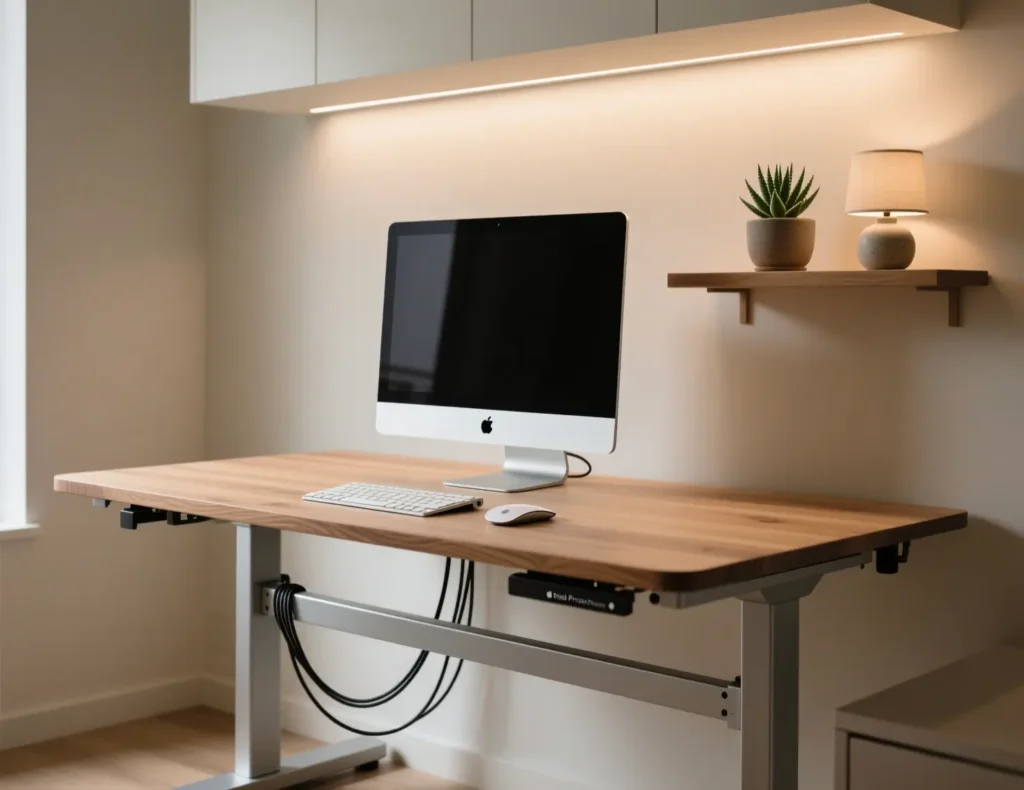 clean standing desk well cable managed