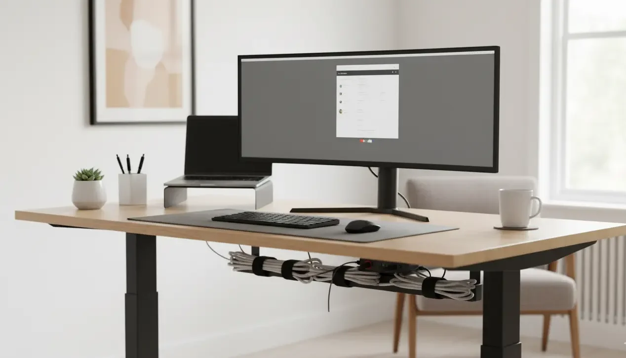 electric desk with one big monitor